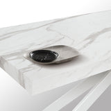 tavolo camaiore in legno, finitura bianco statuario e gambe a x in metallo bianco, allungabile 160×90 cm – 240×90 cm, vista...