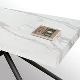 tavolo carrara in legno, finitura bianco statuario e gambe in metallo nero, allungabile 160×90 cm – 240×90 cm, design...