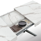 tavolo carrara in legno, finitura bianco statuario e gambe in metallo nero, allungabile 160×90 cm – 240×90 cm, ideale per...