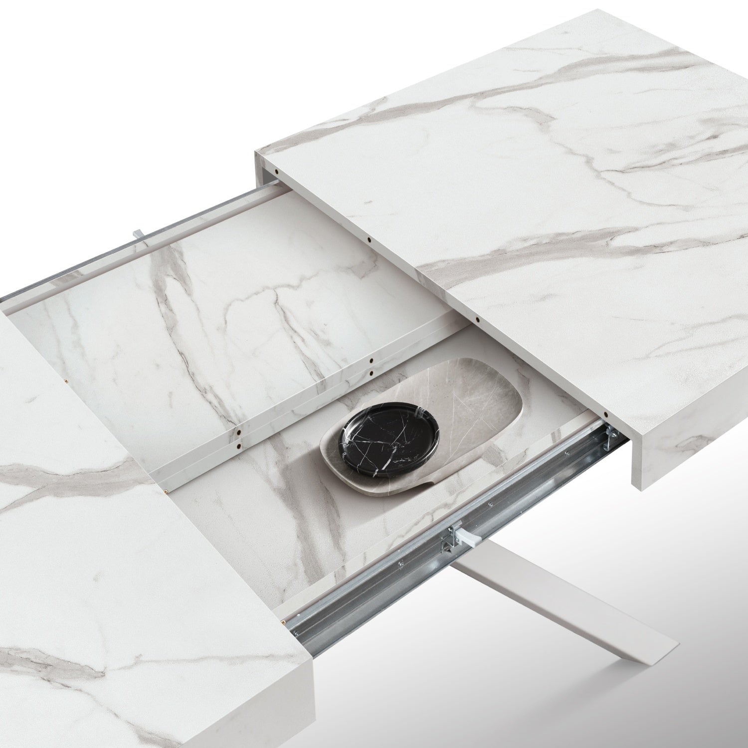 tavolo camaiore in legno, finitura bianco statuario e gambe a x in metallo bianco, allungabile 140×90 cm – 220×90 cm, design...