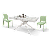 tavolo carrara in legno, finitura bianco statuario e gambe in metallo bianco, allungabile 140×90 cm – 220×90 cm, dettaglio...