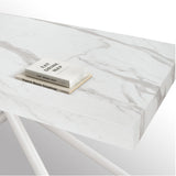 tavolo carrara in legno, finitura bianco statuario e gambe in metallo bianco, allungabile 140×90 cm – 220×90 cm, design...