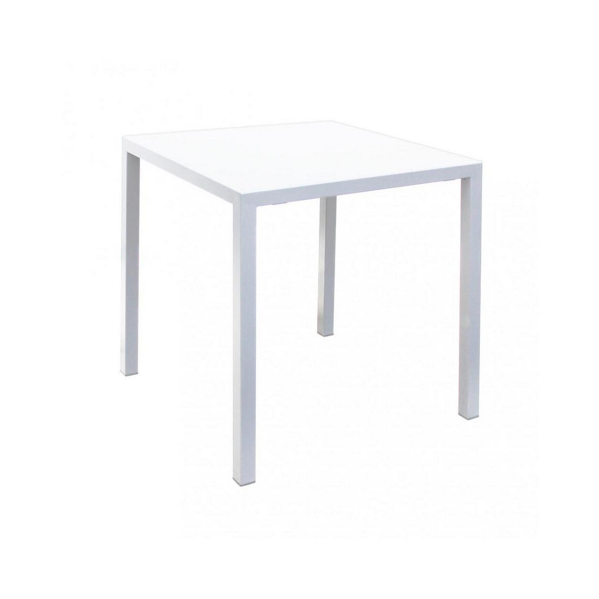tavolo marsiglia in metallo bianco 70×70 cm, impilabile, tavolino da giardino ideale per relax all’aperto