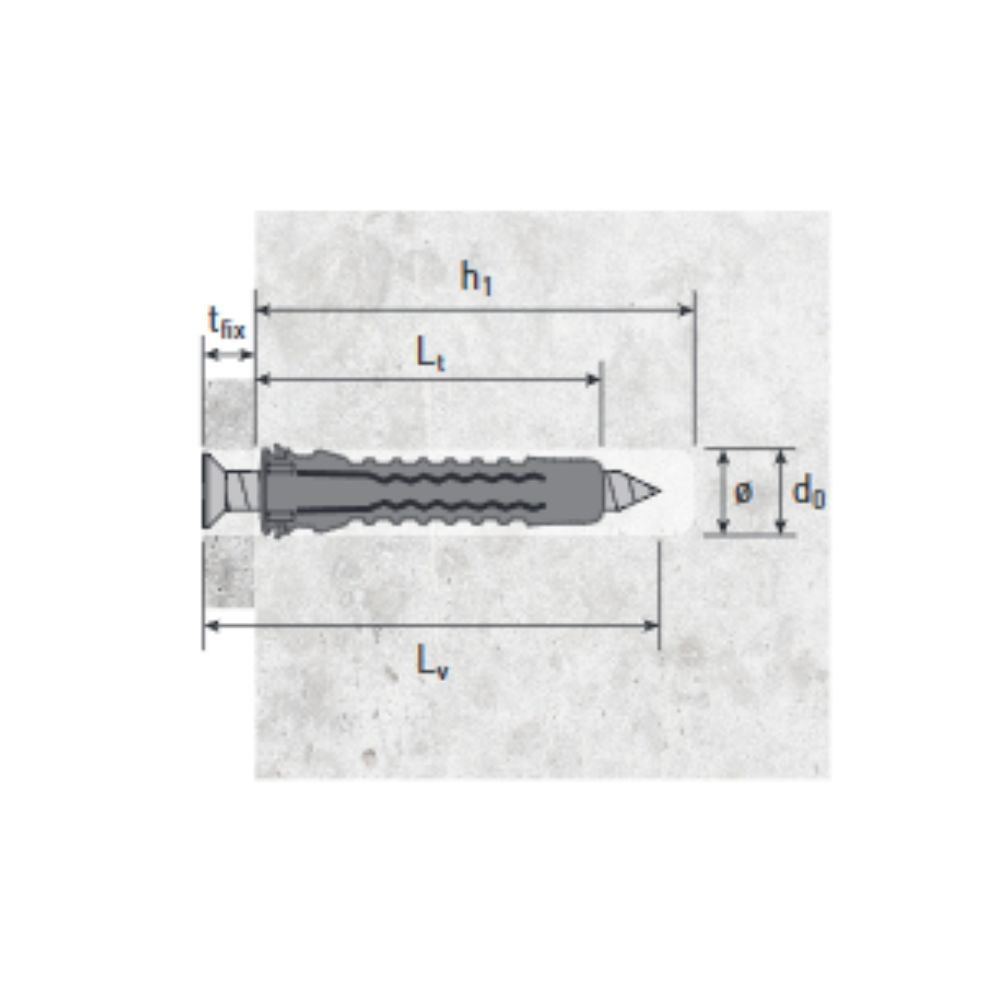 tassello in nylon rx010vbk ø 10x50 e vite mm. 6x60 made in italy, accessori per installazioni su parete o soffitto