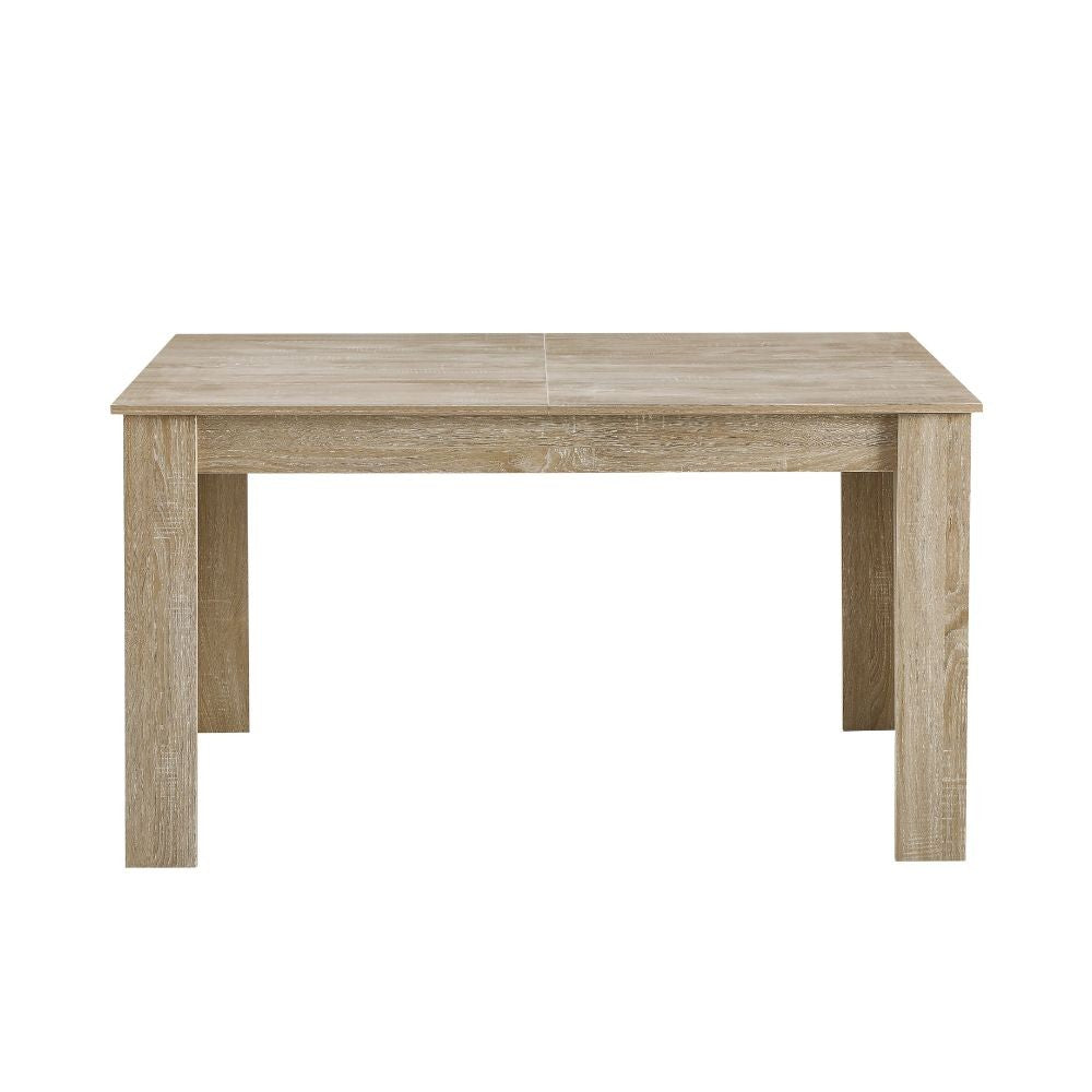 tavolo allungabile tony colore rovere 140x90x78 cm., dettaglio della superficie allungata e gambe robuste