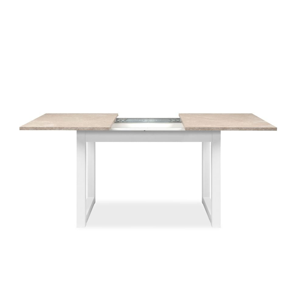 tavolo allungabile houston 80b con struttura bianca e piano sabbia 120x75x80 cm., ideale per ospitare numerosi commensali