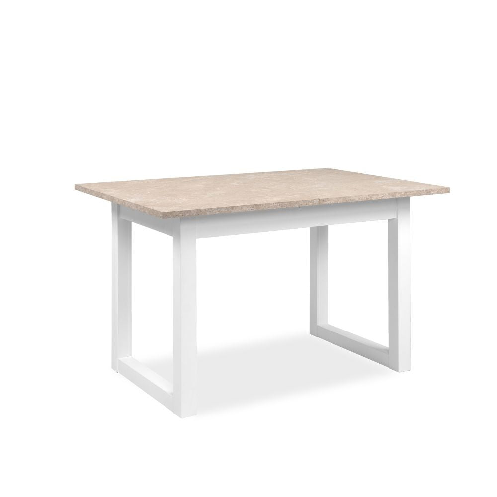 tavolo allungabile houston 80b con struttura bianca e piano sabbia 120x75x80 cm., design pratico per cene e riunioni