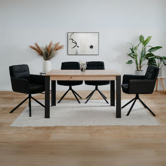 tavolo allungabile tolosa 80b colore rovere e gambe nere 150x75x80 cm., tavolo rettangolare ampio per cucina o soggiorno