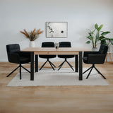 tavolo allungabile tolosa 80b colore rovere e gambe nere 150x75x80 cm., dettaglio della superficie allungata e gambe robuste