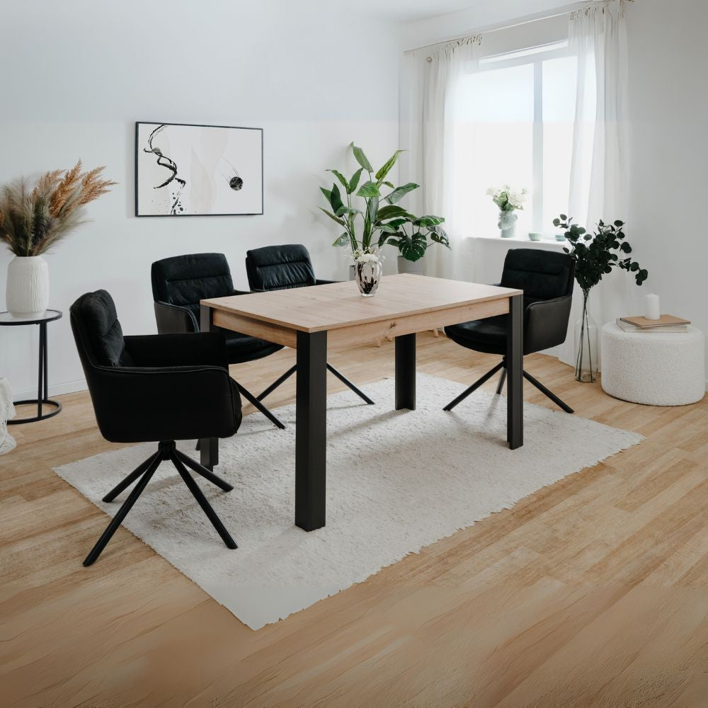 tavolo allungabile tolosa 80b colore rovere e gambe nere 150x75x80 cm., vista ambientata in spazi open space moderni