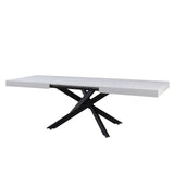 tavolo belinda allungabile piano impiallacciato legno colore bianco frassinato e struttura colore nero, vista ambientata in spazi open space moderni