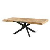 tavolo belinda allungabile piano colore rovere e struttura colore nero, dettaglio della superficie allungata e gambe robuste