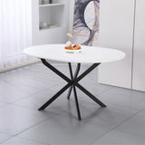 tavolo rotondo allungabile rut con piano colore bianco e gambe in metallo nero, tavolo rotondo ideale per conversazioni conviviali