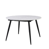 tavolo cordelia allungabile colore piano bianco gambe colore nero, tavolo rotondo ideale per conversazioni conviviali