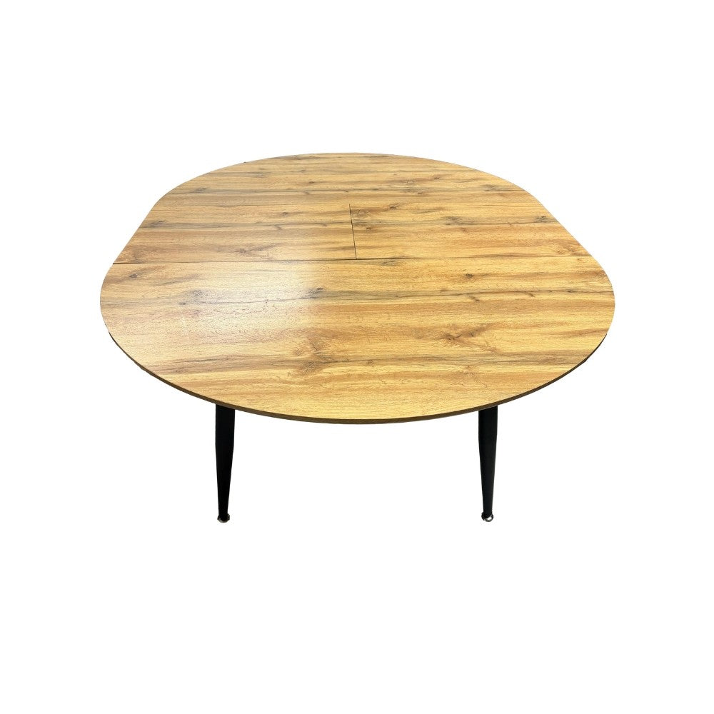 tavolo cordelia allungabile colore piano rovere gambe colore nero, design compatto ma funzionale