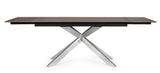 tavolo allungabile arzachel in acciaio inox e vetroceramica 160×90 – 240x90, vista ambientata con sedie abbinate