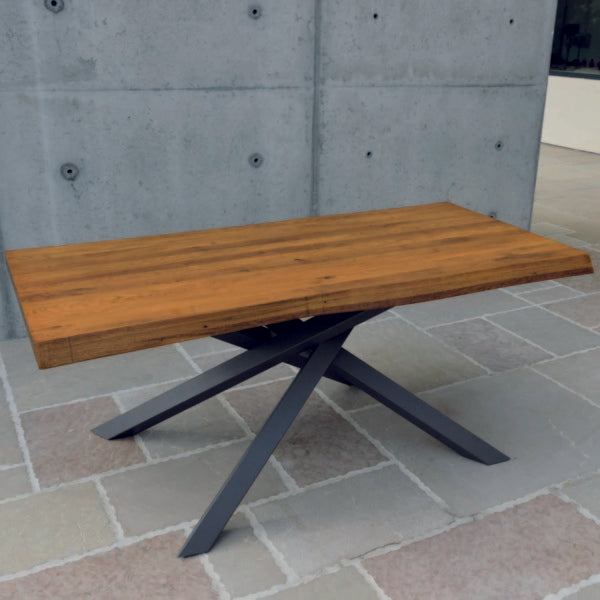 tavolo bolgheri massello rovere nodato sp. 6 180×90 cm (grano), vista ambientata con sedie abbinate