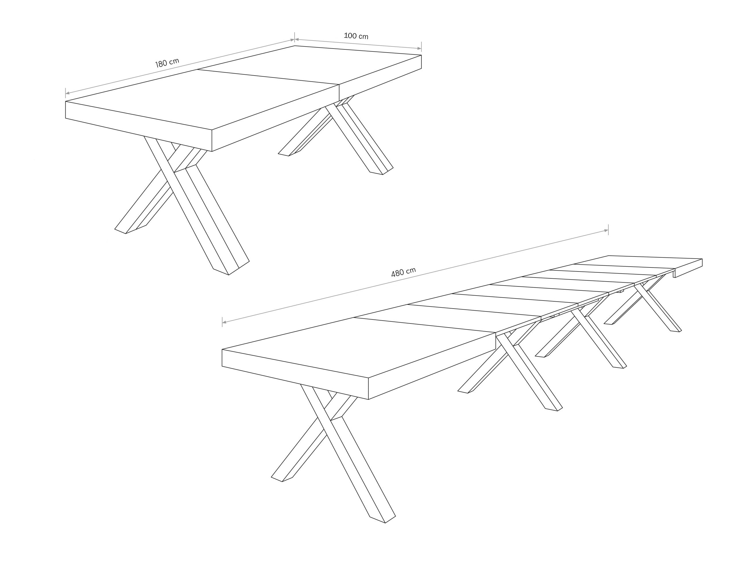 tavolo gallipoli in legno nobilitato finitura beton allungabile 180×100 cm – 480×100 cm (gambe x), superficie resistente e...