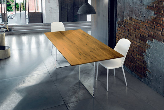 tavolo parioli massello rovere nodato e vetro sp. 4 250×100 cm (grano), tavolo elegante adatto a sala da pranzo o cucina