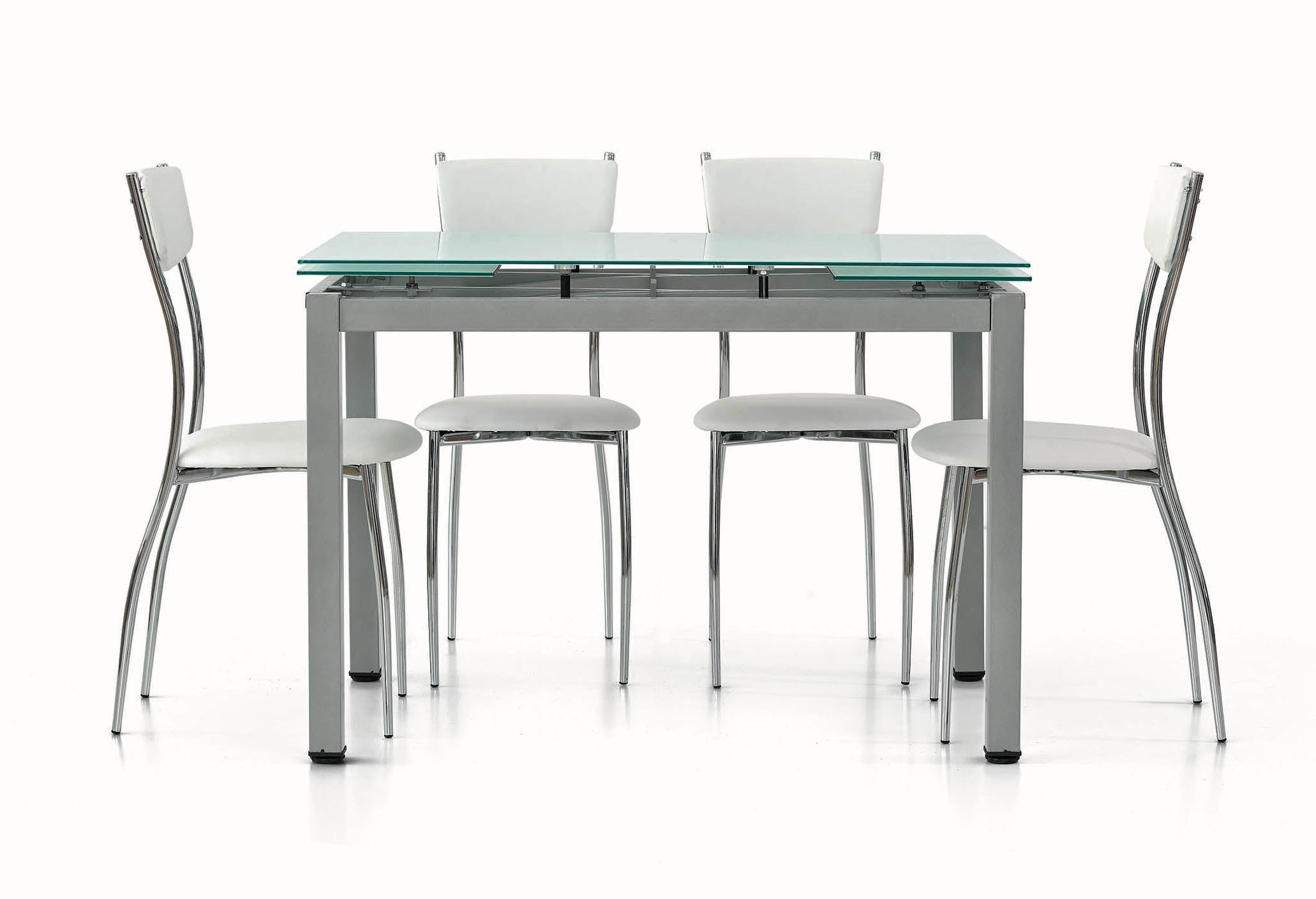 tavolo rapallo in metallo grigio con piano in vetro bianco allungabile 110×70 cm, tavolo elegante adatto a sala da pranzo o...