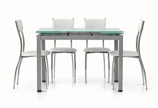 tavolo rapallo in metallo grigio con piano in vetro bianco allungabile 110×70 cm, tavolo elegante adatto a sala da pranzo o...