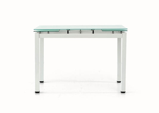 tavolo rapallo in metallo bianco con piano in vetro allungabile 110×70 cm, tavolo elegante adatto a sala da pranzo o cucina