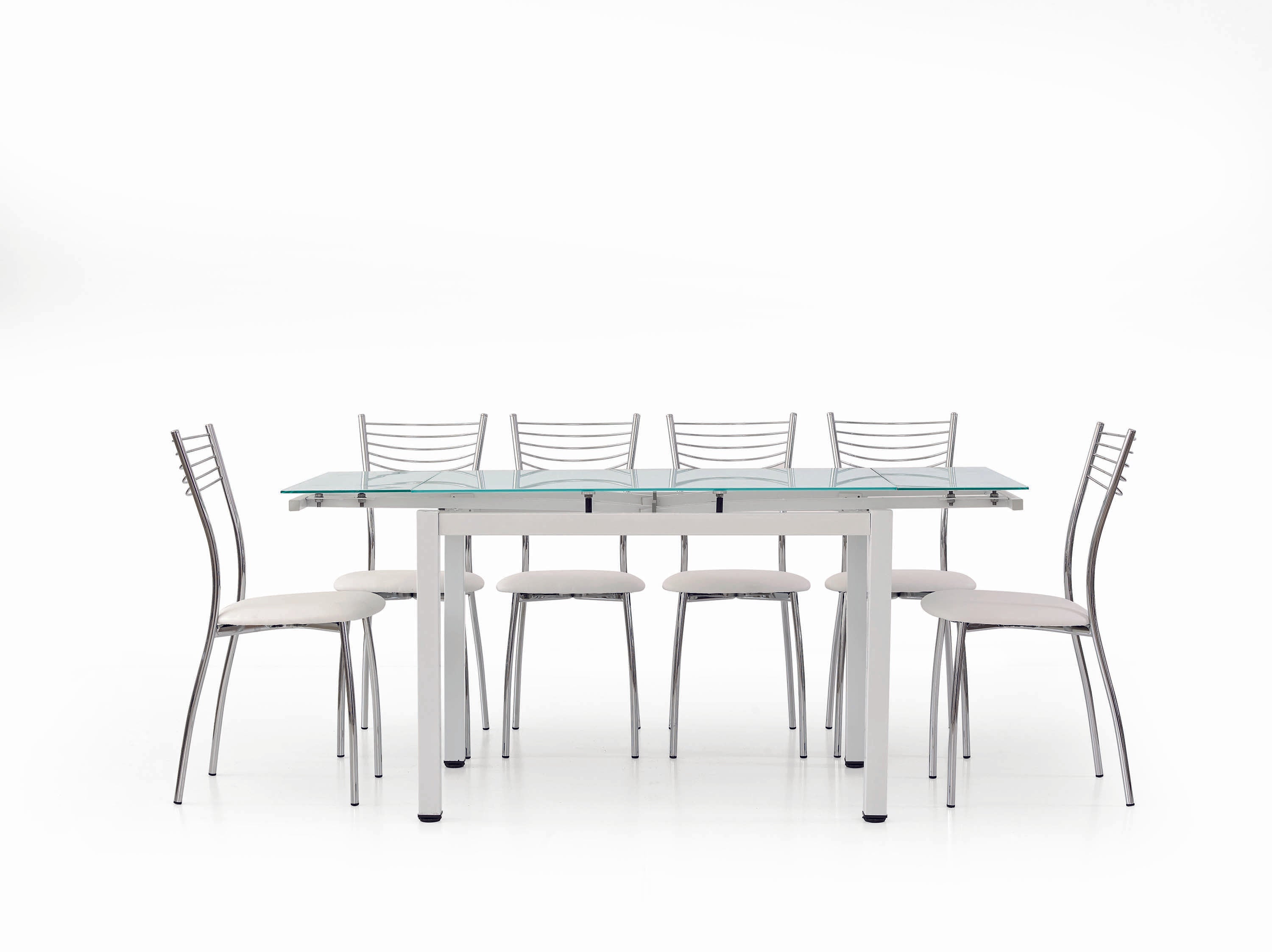 tavolo rapallo in metallo bianco con piano in vetro allungabile 110×70 cm, dettaglio della struttura in legno o metallo