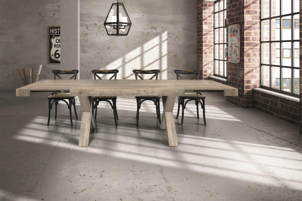tavolo amalfi allungabile invecchiato 180×90 cm – 280×90 cm, dettaglio della struttura in legno o metallo