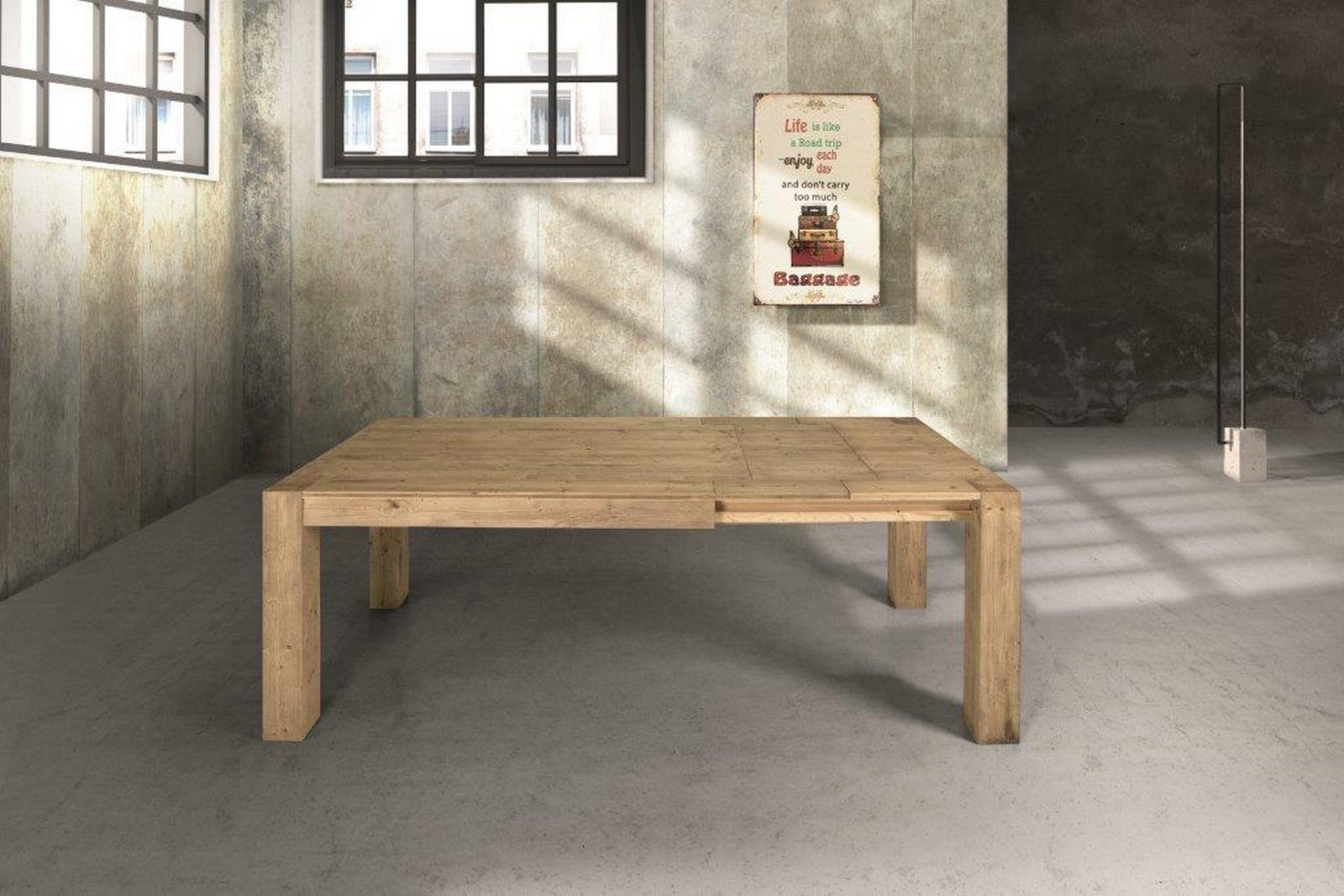 tavolo navigli abete naturale allungabile 140×90 cm – 220×90 cm, vista ambientata con sedie abbinate