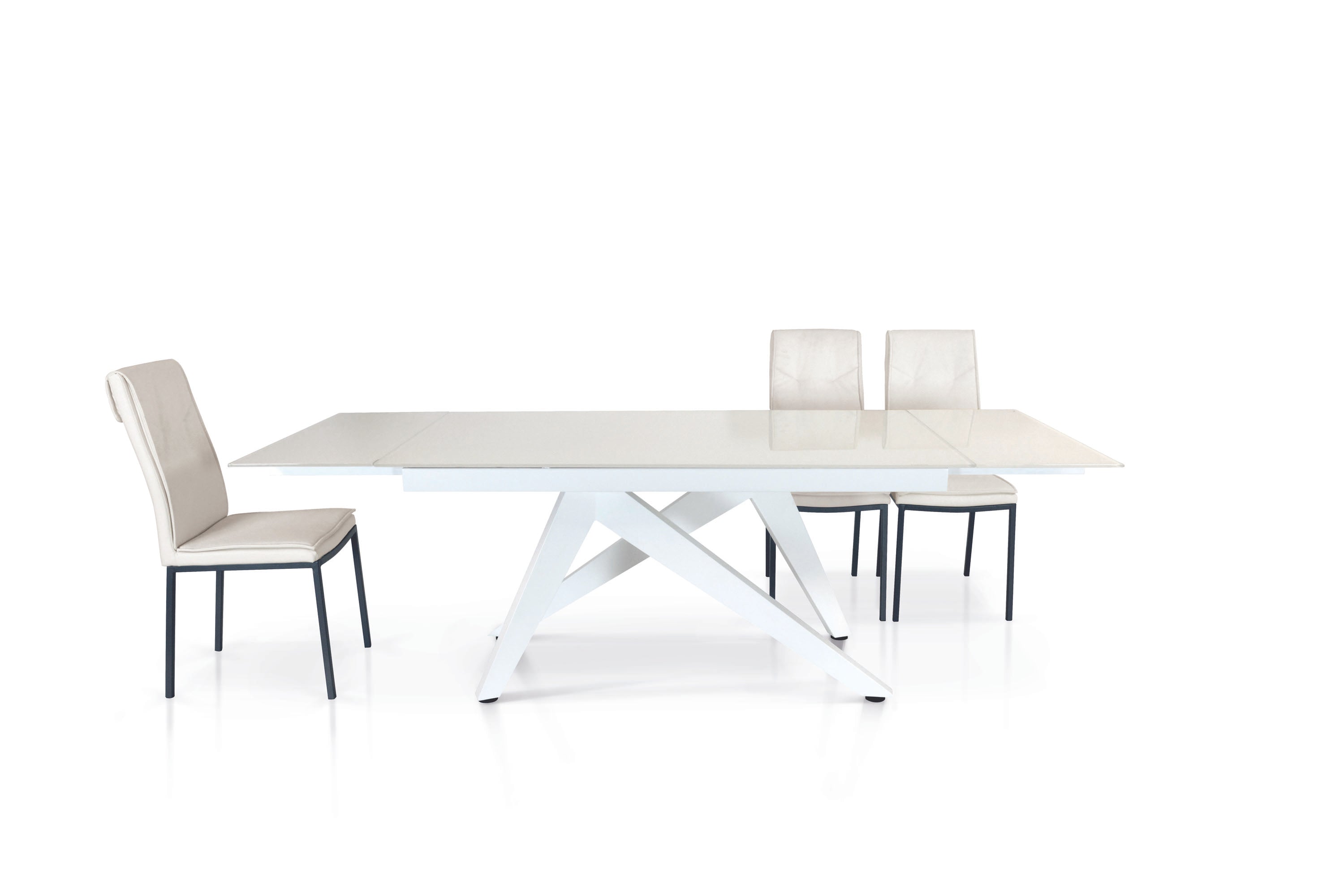 tavolo tribeca vetro bianco allungabile 160×90 cm – 240×90 cm gambe a v, tavolo elegante adatto a sala da pranzo o cucina