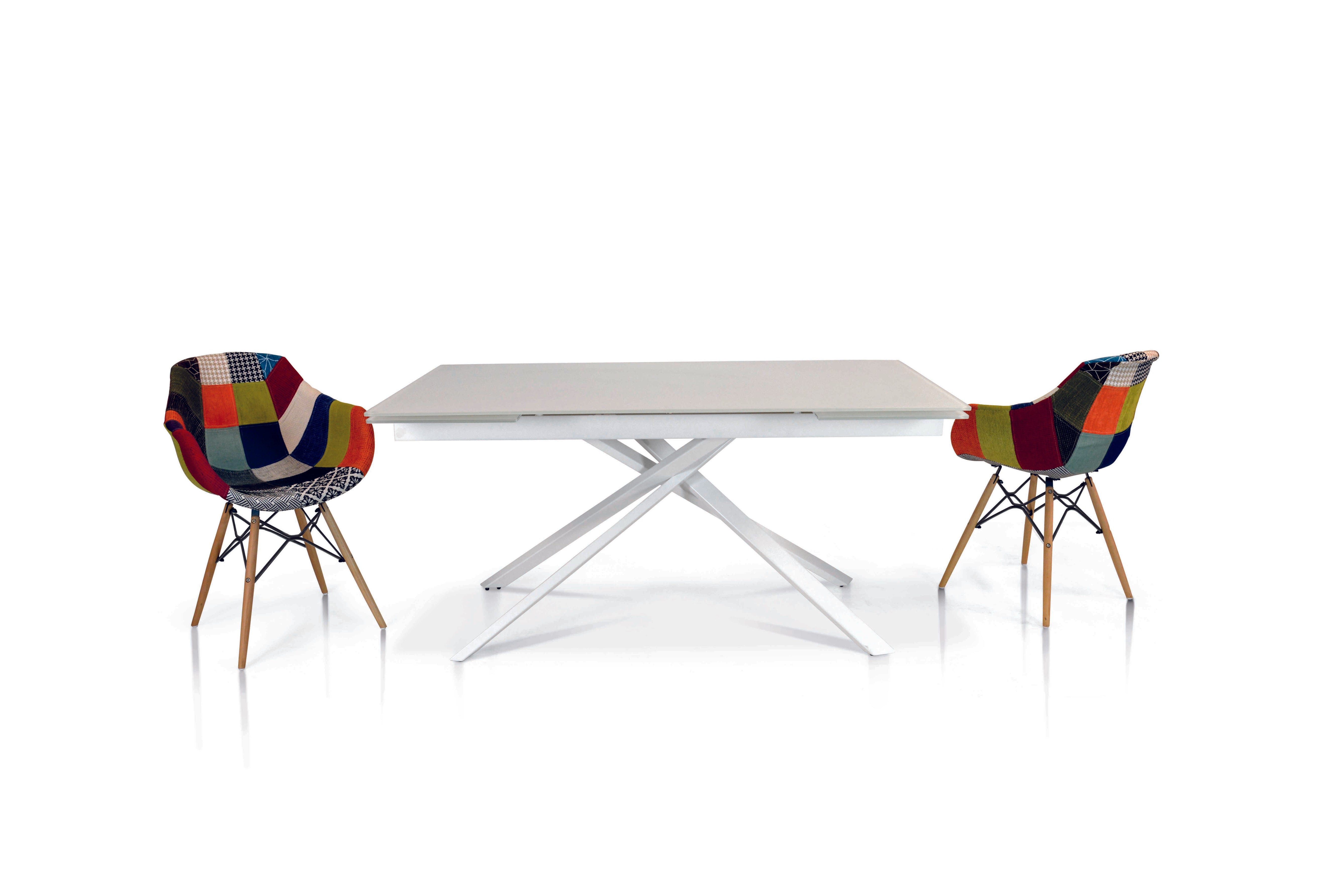 tavolo times square vetro bianco allungabile 160×90 cm – 240×90 cm gambe intrecciate, dettaglio della struttura in legno o...