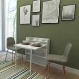 tavolo a scomparsa maso con mensole colore bianco, tavolo quadrato compatto per ambienti moderni