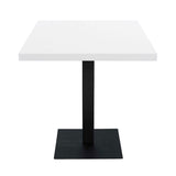 tavolo quadrato key 80x80 base nera e piano bianco, dettaglio della superficie e delle gambe robuste