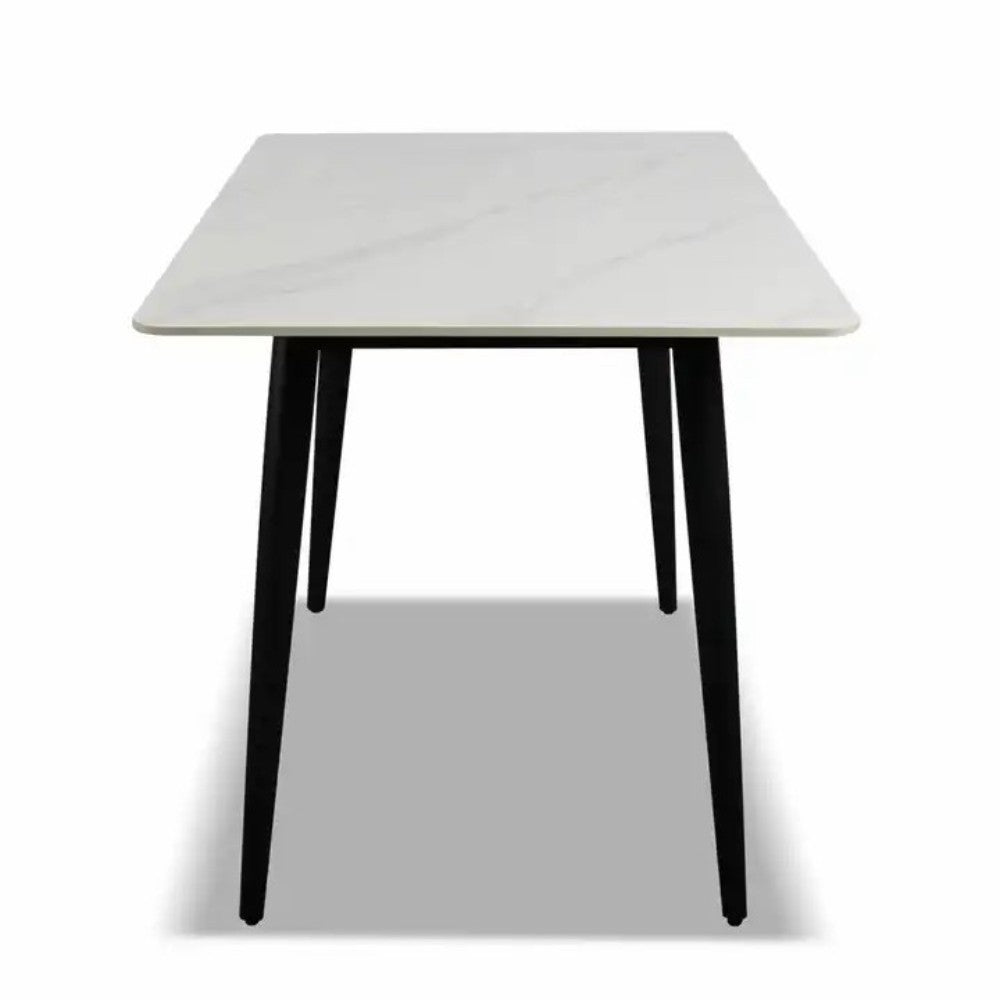 tavolo brot 120x70x75 cm con piano bianco lucido e gambe nere, ideale per ospitare numerosi commensali