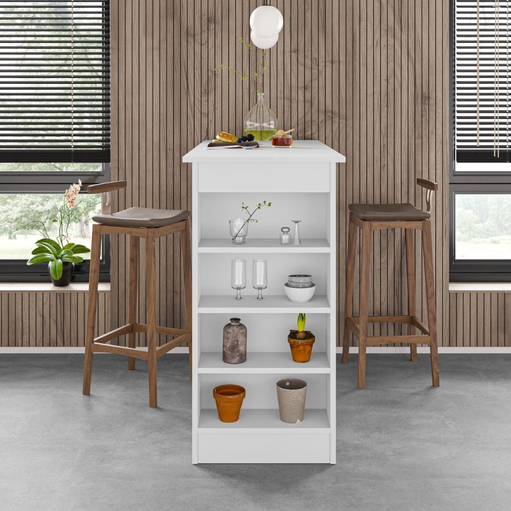 penisola da cucina tavolo alto swallow con piano e struttura bianco, dettaglio della superficie allungata e gambe robuste