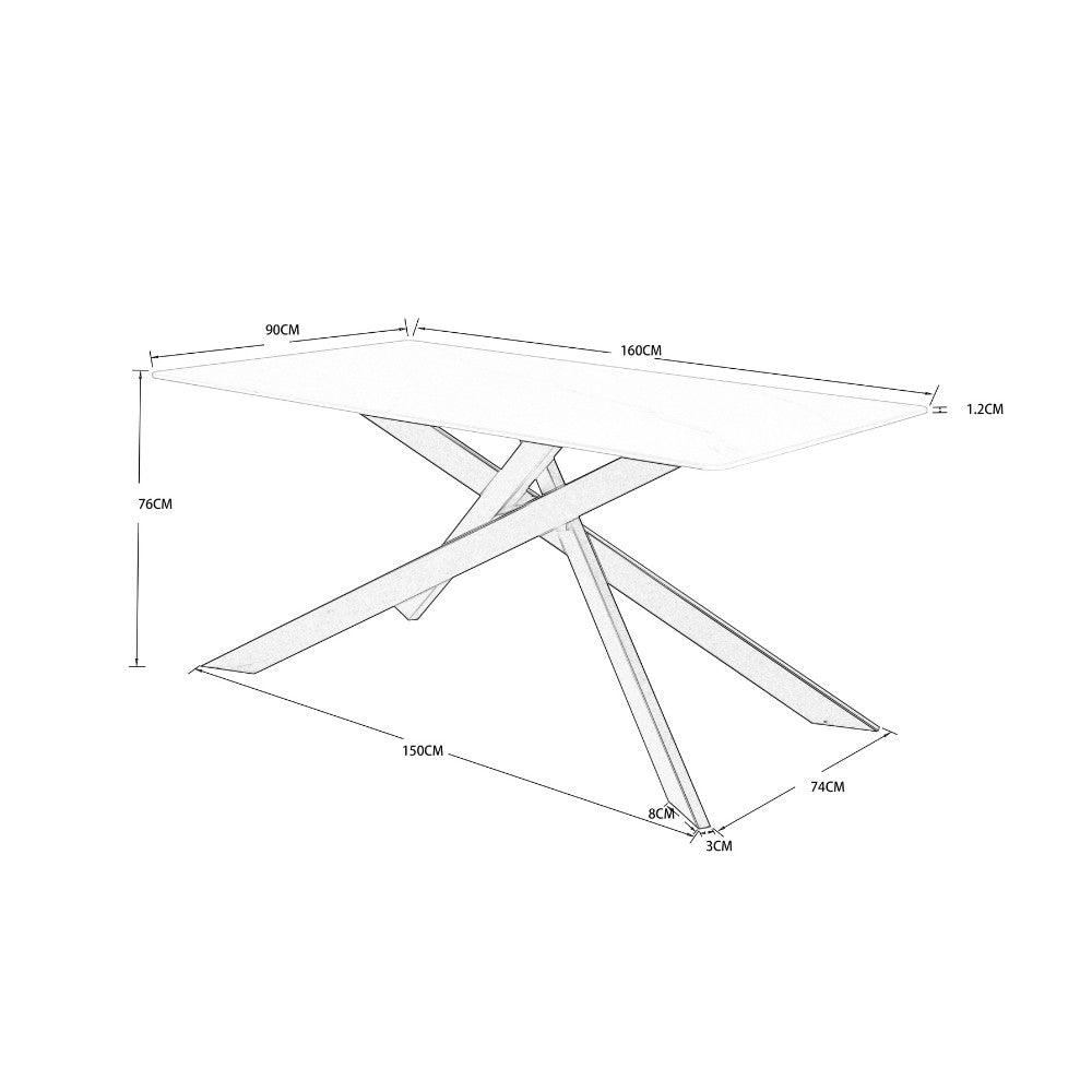 tavolo pacific con piano in ceramica effetto marmo grigio lucido e gambe nere, ideale per ospitare numerosi commensali