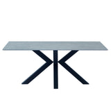 tavolo germany 180x90 piano ceramica effetto marmo grigio opaco e gambe nere, vista ambientata in spazi open space moderni