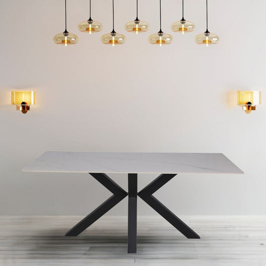 tavolo solid 180x90 piano ceramica effetto marmo bianco lucido e gambe nere, tavolo rettangolare ampio per cucina o soggiorno