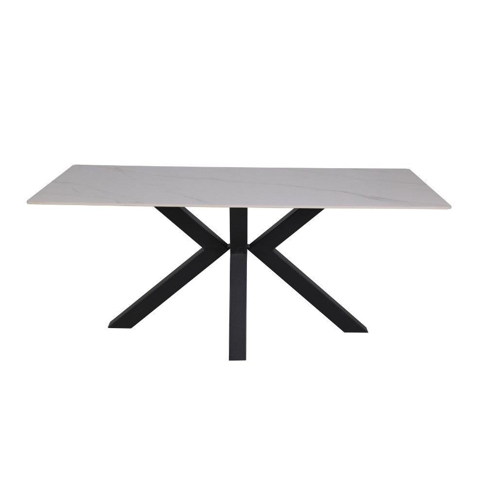 tavolo solid 180x90 piano ceramica effetto marmo bianco lucido e gambe nere, dettaglio della superficie allungata e gambe robuste