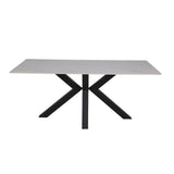 tavolo solid 180x90 piano ceramica effetto marmo bianco lucido e gambe nere, dettaglio della superficie allungata e gambe robuste