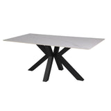 tavolo solid 180x90 piano ceramica effetto marmo bianco lucido e gambe nere, vista ambientata in spazi open space moderni