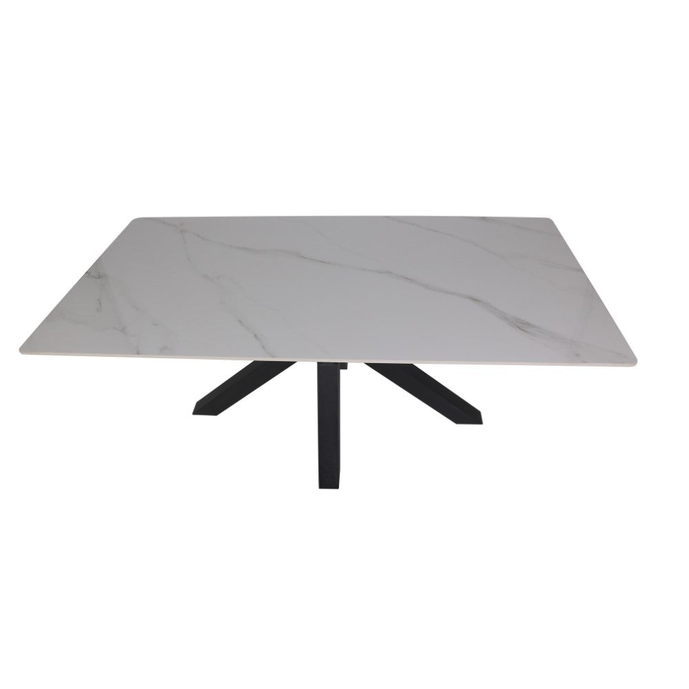 tavolo solid 180x90 piano ceramica effetto marmo bianco lucido e gambe nere, ideale per ospitare numerosi commensali