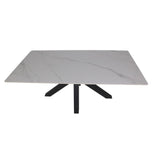tavolo solid 180x90 piano ceramica effetto marmo bianco lucido e gambe nere, ideale per ospitare numerosi commensali