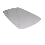 tavolo style fisso con piano in ceramica effetto marmo bianco lucido con gambe nere, linee eleganti per arredamenti contemporanei