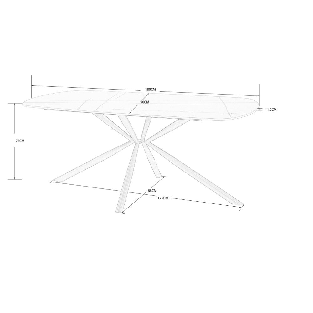 tavolo style fisso con piano in ceramica effetto marmo bianco lucido con gambe nere, design pratico per cene e riunioni