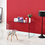 tavolo scrivania tamerice in vetro temperato 125x70x75 cm., tavolo rettangolare ampio per cucina o soggiorno