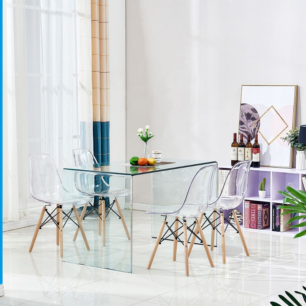 tavolo scrivania tamerice in vetro temperato 125x70x75 cm., dettaglio della superficie allungata e gambe robuste