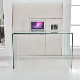 tavolo scrivania tamerice in vetro temperato 125x70x75 cm., vista ambientata in spazi open space moderni