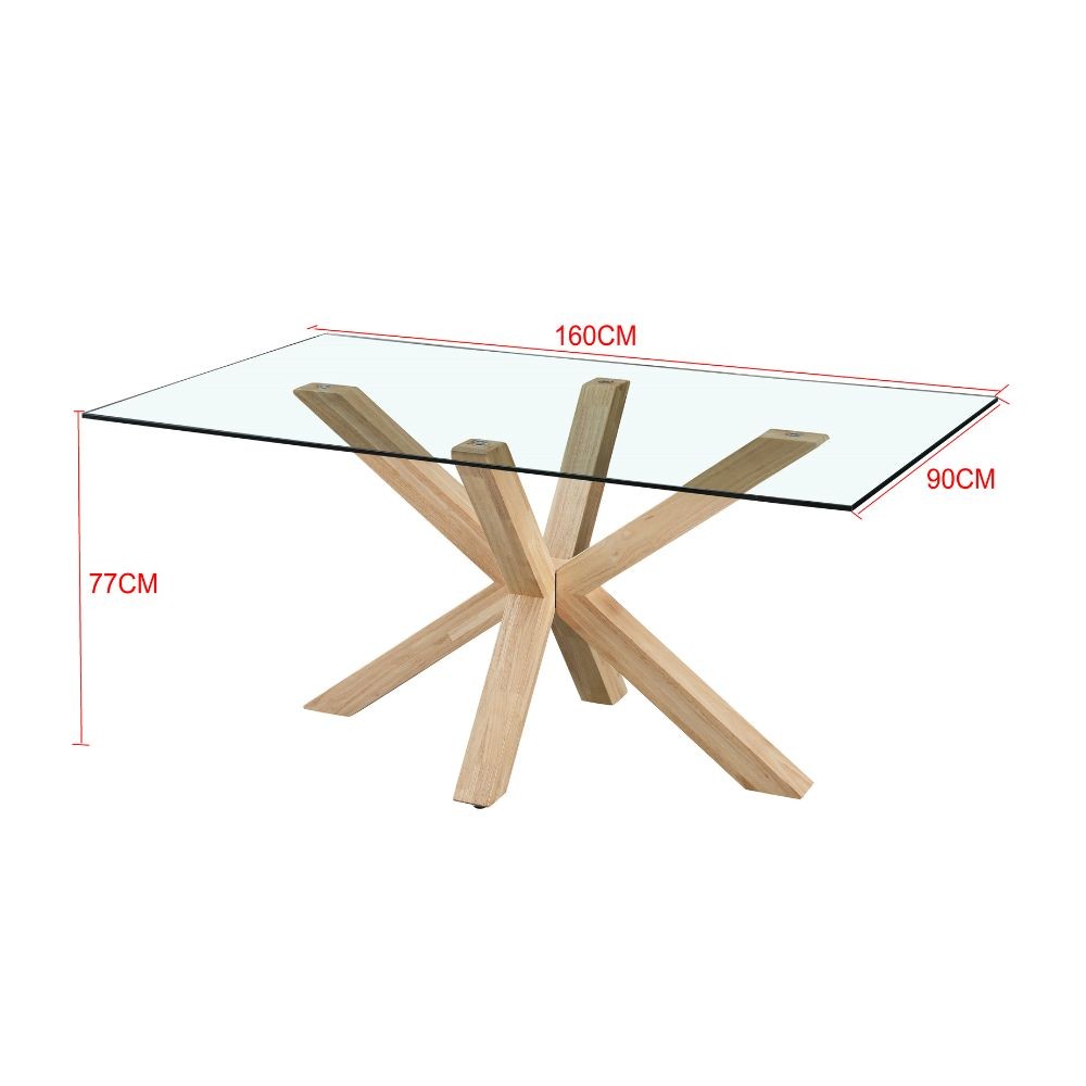 tavolo in vetro temperato beia con gambe in legno, ideale per ospitare numerosi commensali