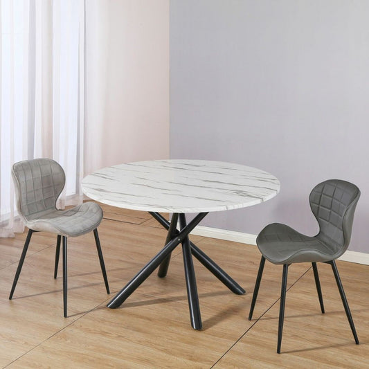 tavolo umbriel piano effetto marmo opaco e struttura in metallo nero, tavolo rotondo ideale per conversazioni conviviali